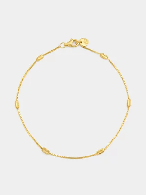 Gold Plated Sterling Silver Textured Rectangle Bead Station Bracelet