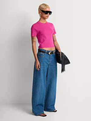 Fitted Crew Neck Short Sleeve Knit Top