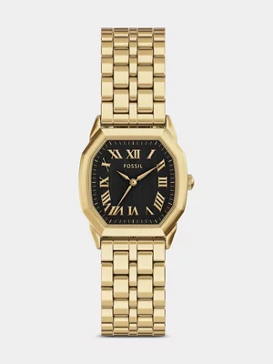 Fossil Harlow Black Dial Gold Plated Stainless Steel Bracelet Watch