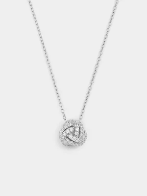 Sterling Silver Cubic Zirconia Multi-Stone Love Knot Pendant 