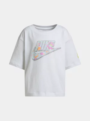 Nike Girls Kids Flow-ral Boxy Graphic White T-Shirt