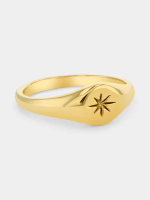 Gold Plated Stainless Steel Star Signet Ring