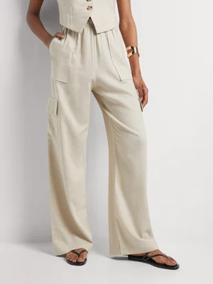 Linen Blend Utility Wide Leg Pants