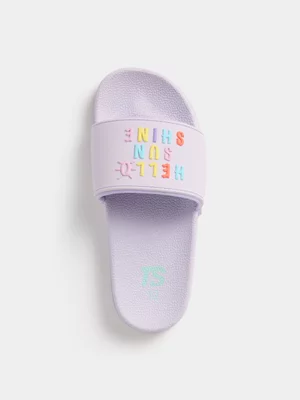 TS Junior Pre-School Fashion Slogan Lilac Slides 