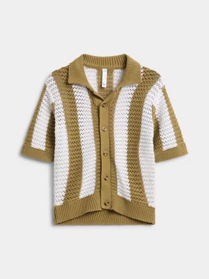 Exact Younger Boy's Sage & White Stripe Knit Shirt                     