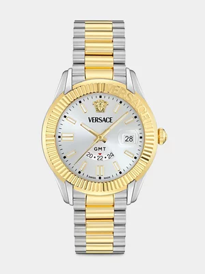 Versace Apodis GMT Green Dial Two-Tone Stainless Steel Bracelet Watch
