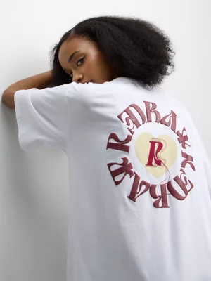 Redbat Women's Heart Stitch Graphic White T-Shirt
