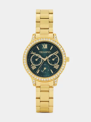 Tempo Gold Plated Green Dial Bracelet Watch 