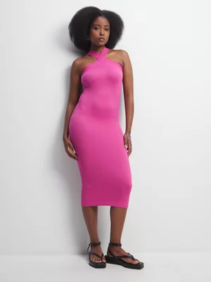 The FIX Women's Pink Seamless Halter Neck Dress