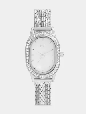 MX Silver Plated Silver Tone Dial Oval Multiple Chains Watch