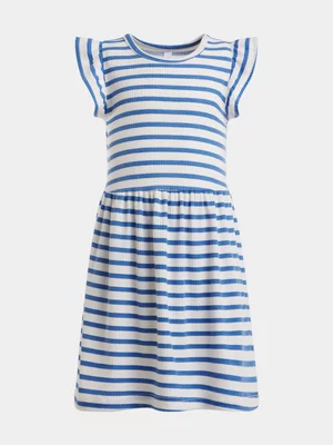 Exact Younger Girl's Blue & White Striped Rib Dress