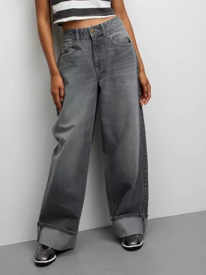 Redbat Women's Wide Leg Turn Up Grey Jeans