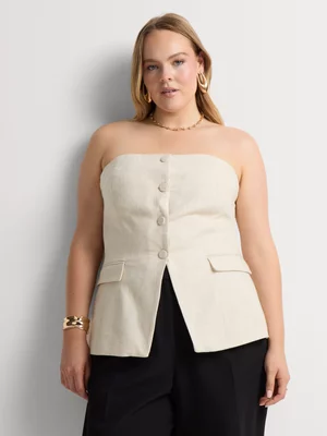 Linen-Blend Strapless Bustier Waistcoat