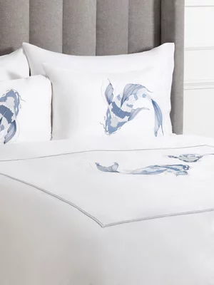 Sheraton Textiles Utsukushi Koi Embroidered Duvet Cover Set 300 Thread Count Blue/Silver