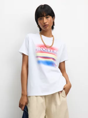 Redbat Athletics Women's Multicolour Progress White T-Shirt