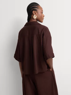 Linen Blend Tab Detail Boxy Shirt