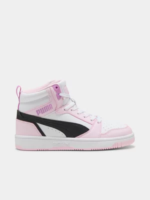 Junior Puma Rebound V6 Mid White/Pink Sneaker