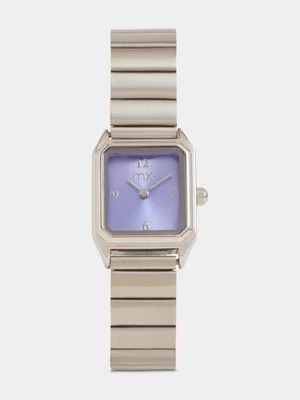 MX Silver Plated Lilac Dial Rectangle Bracelet Watch 