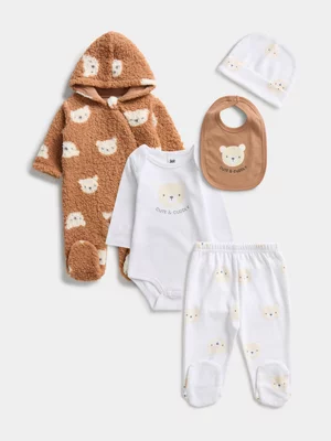 Jet Baby Unisex Chocolate Bears 5 Piece Sherpa Gift Set