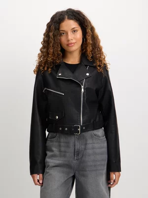 Exact Women's Black Belted Biker Jacket