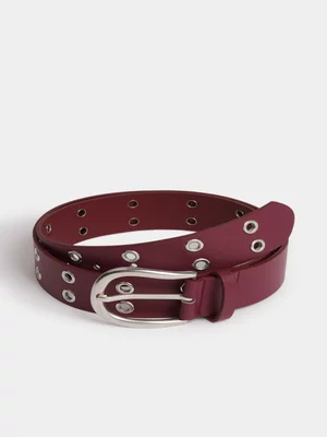 The FIX Women's Burgundy Eyelet Stud Belt