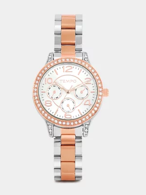 Tempo Rose Plated Silver Tone Dial Two-Tone Bracelet Watch