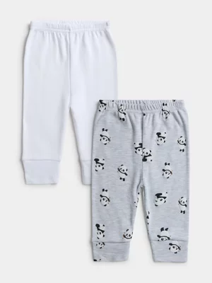 Jet Baby Unisex Grey Melange 2 Pack Panda Leggings