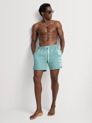 Relay Jeans Men's Side Logo Print Teal Swim Shorts