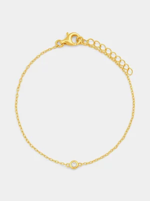 Yellow Gold Vermeil Lab Grown Diamond Round Bezel Bracelet 