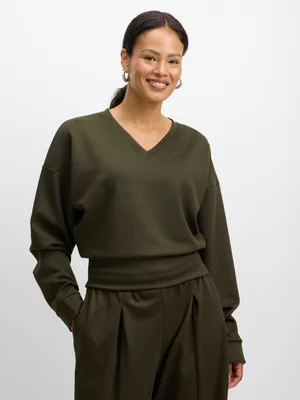 Jet Womens Olive Luxe V Neck Crew Neck