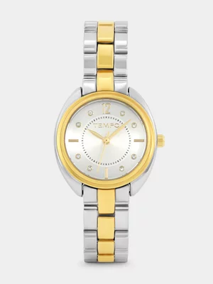 Tempo Gold Plated Silver Tone Dial Oval Two-Tone Bracelet Watch