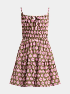Jet Teen Girls Pink & Green Paisley Print Strap Dress