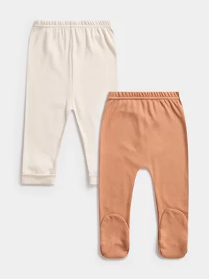 Jet Baby Core 2 Pack Brown Footed Cuffed Leggings