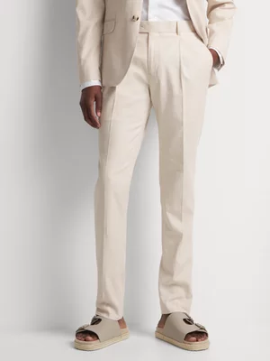 Markham Mens Slimfit Cotton Linen Blend Natural Trouser