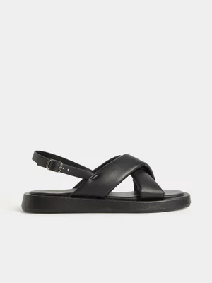 Exact Women's Black Crossover Slingback Sandals 
