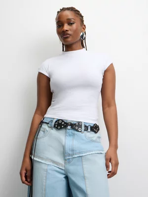 The FIX Women's White Rib Highneck T-Shirt