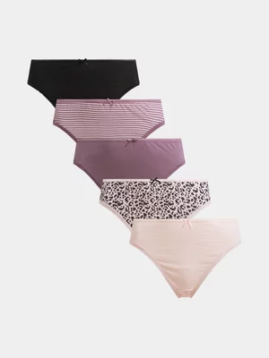 Jet Women's 5 Pack Mauve Blush Stripe Animal High Cut