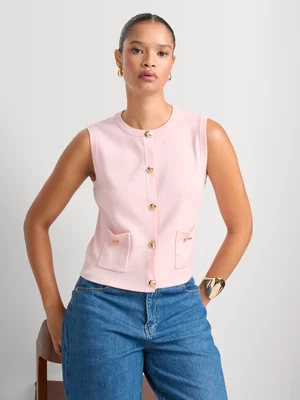 Crew Neck Button Through Vest