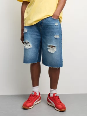 The FIX Men's Mid Wash Rip & Repair Denim Shorts