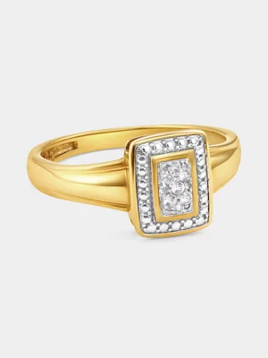 Yellow Gold White Sapphire Multi-Stone Rectangle Halo Ring