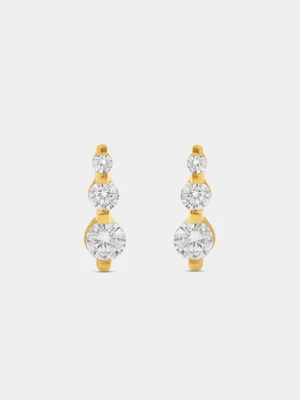 Gold Plated Sterling Silver Cubic Zirconia Round Trilogy Stud Earrings