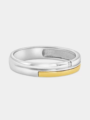 Yellow Gold & Sterling Silver Lab Grown Diamond Horizontal Groove Ring 