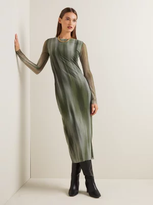 Women's Iconography Long Sleeve Mesh Midi Dress