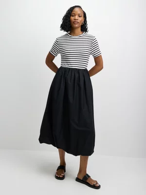 Exact Women's White & Black Striped Combo Dress