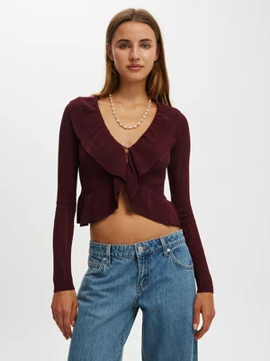 Women's Cotton On Burgundy Ruffle Knit Cardigan