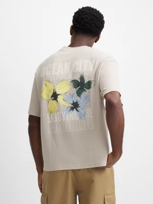 Exact Men's Natural Textured Back Print T-Shirt 