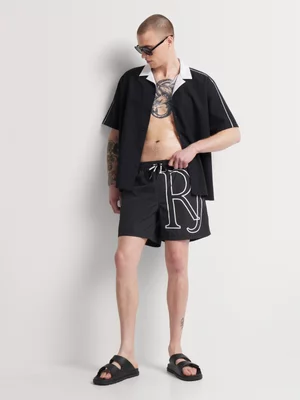 Relay Jeans Men's Enlarged Branded Black Swimshort 