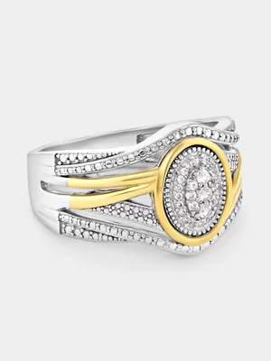 Yellow Gold & Sterling Silver Diamond Oval Wave Ring   