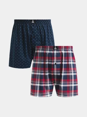 Mens APX 2 Pack Cotton Rich Woven Multicolour Navy Boxers
