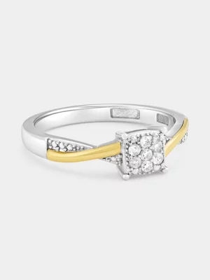 Yellow Gold & Sterling Silver Lab Grown Diamond Cushion Ring 